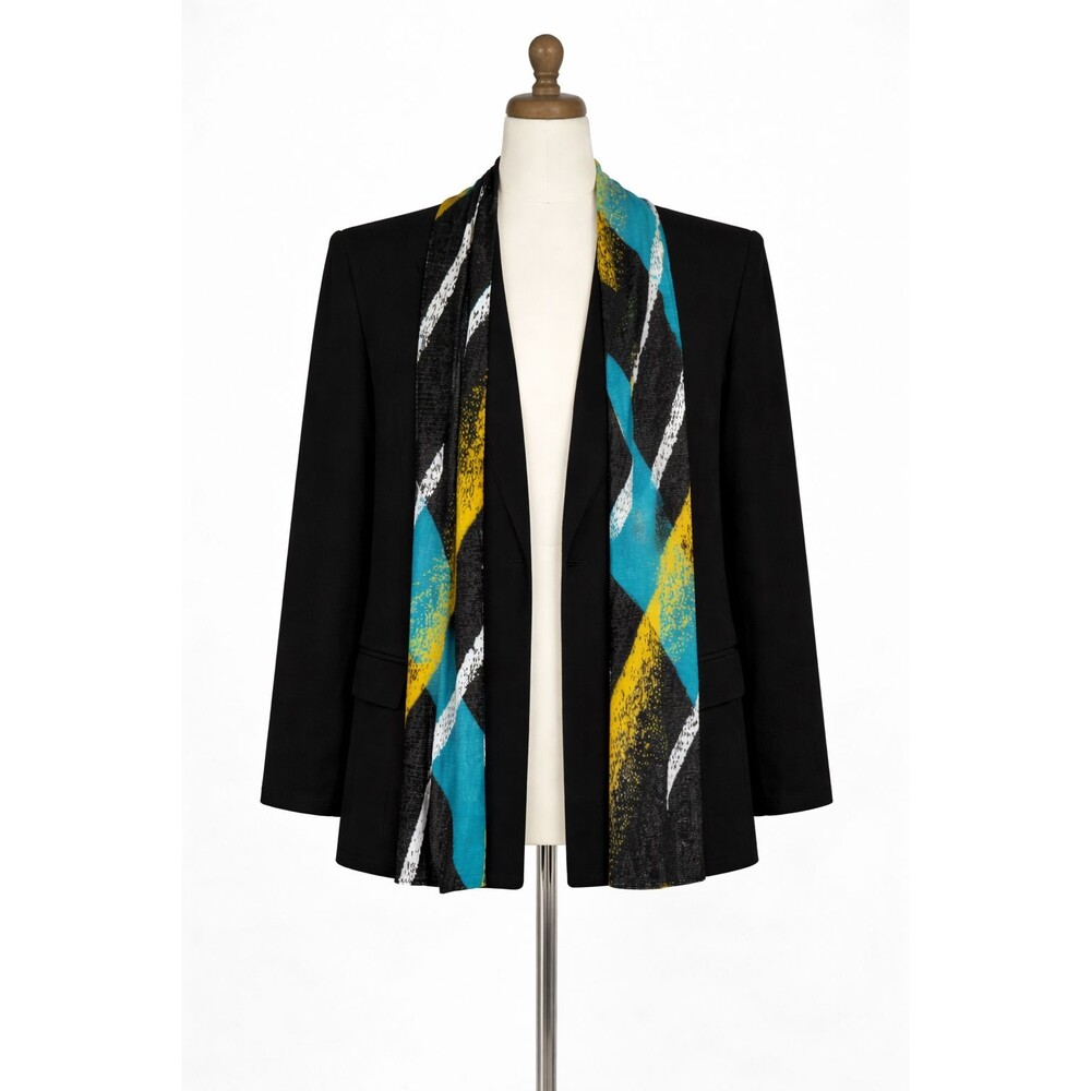 Ming Wang Black Blazer with Teal & Mustard Accent Scarf